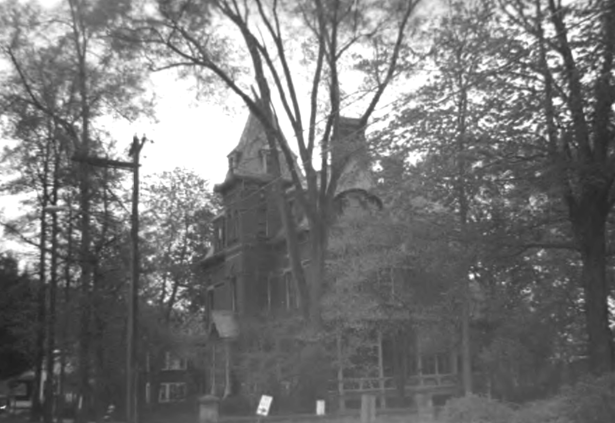 black and white photo of the house