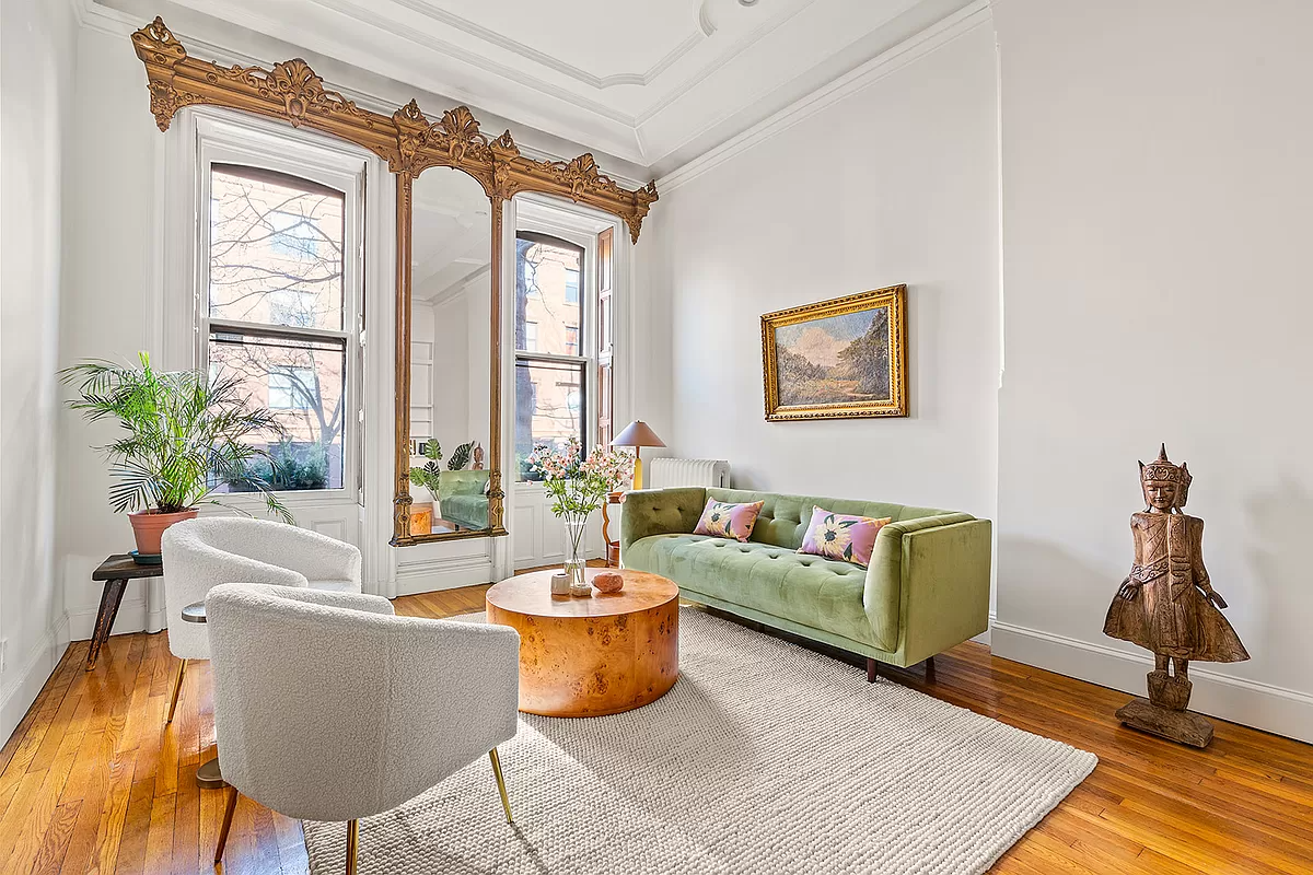 brooklyn open house - parlor with high ceiling and wood floor