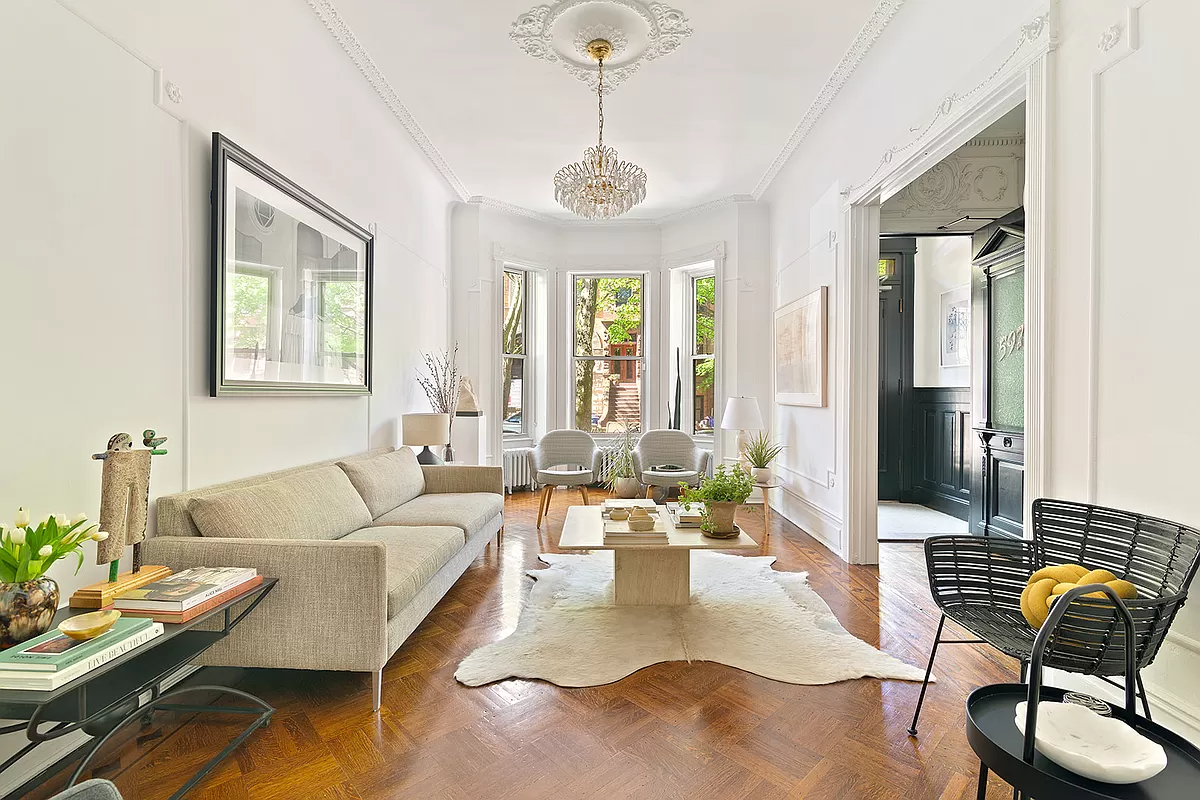 brooklyn open house -parlor with wall molding and a bay window