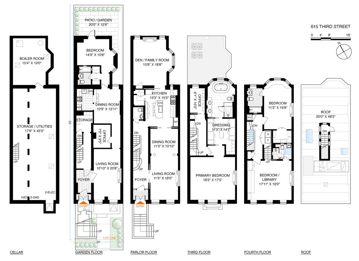 floorplan showing garden apartment and triplex above