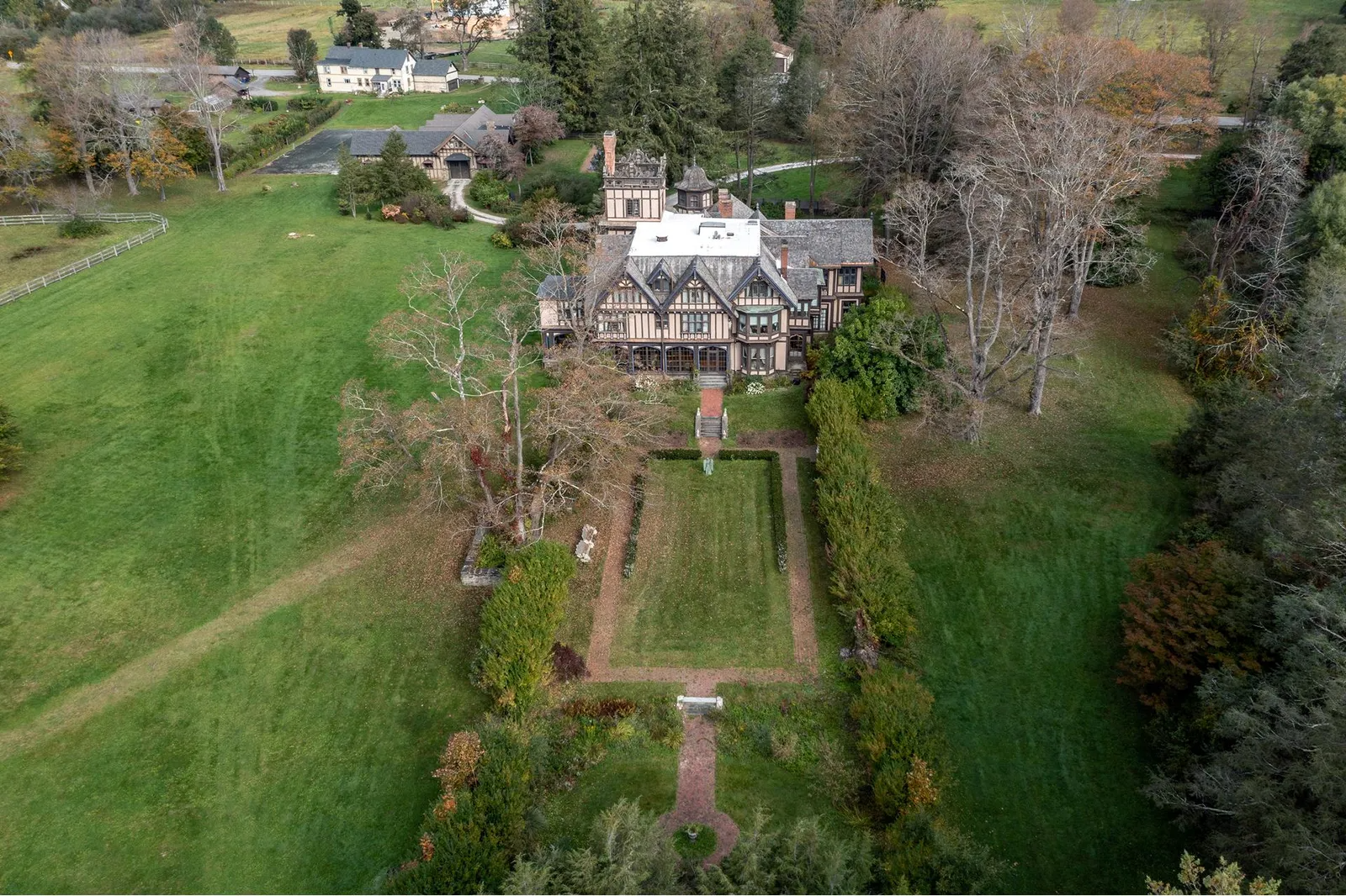 aerial view showing gardens at rear of the house