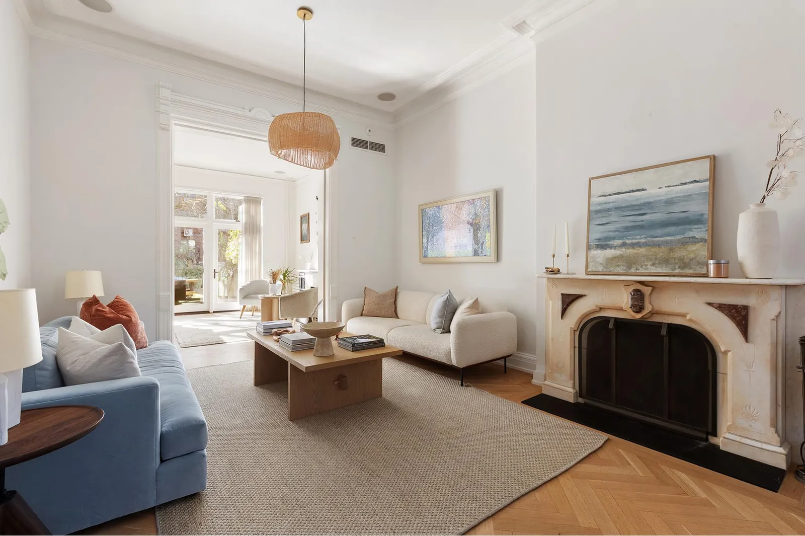 brooklyn - parlor with mantel and pale wood floors