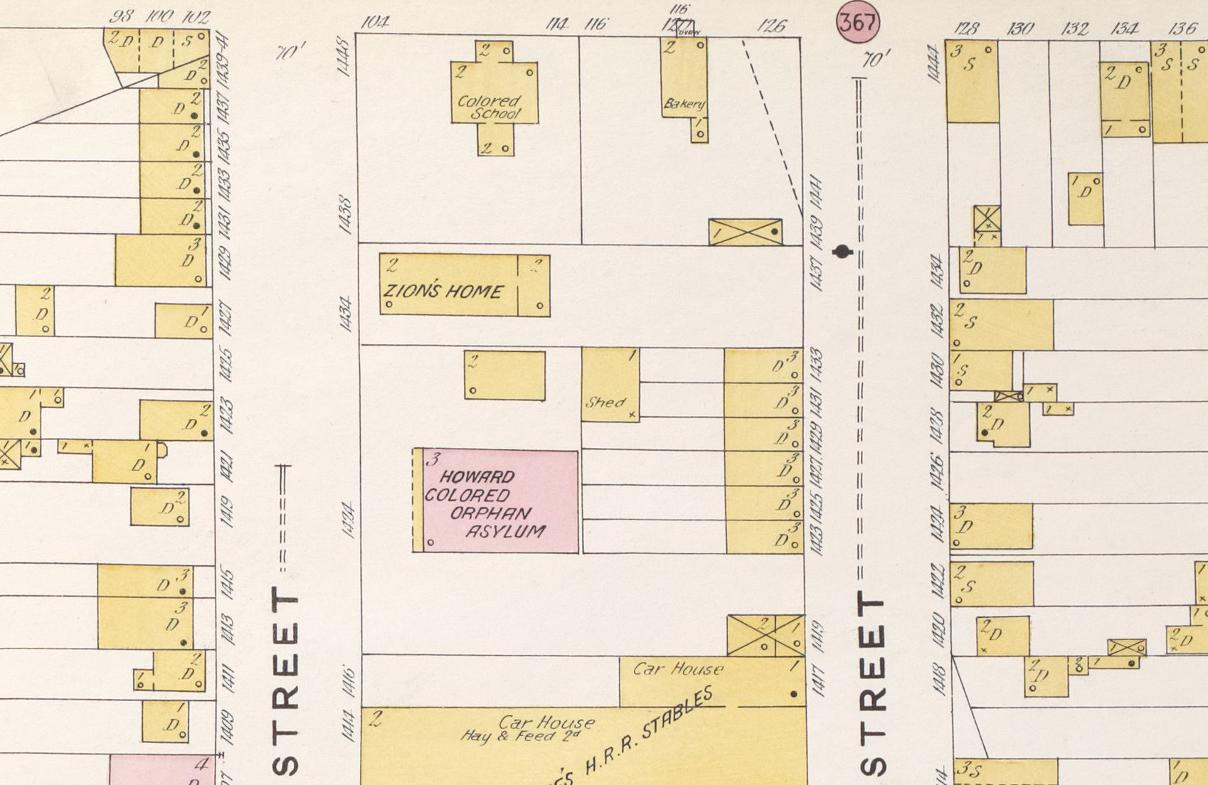 map showing a wood frame building labeled zion's home