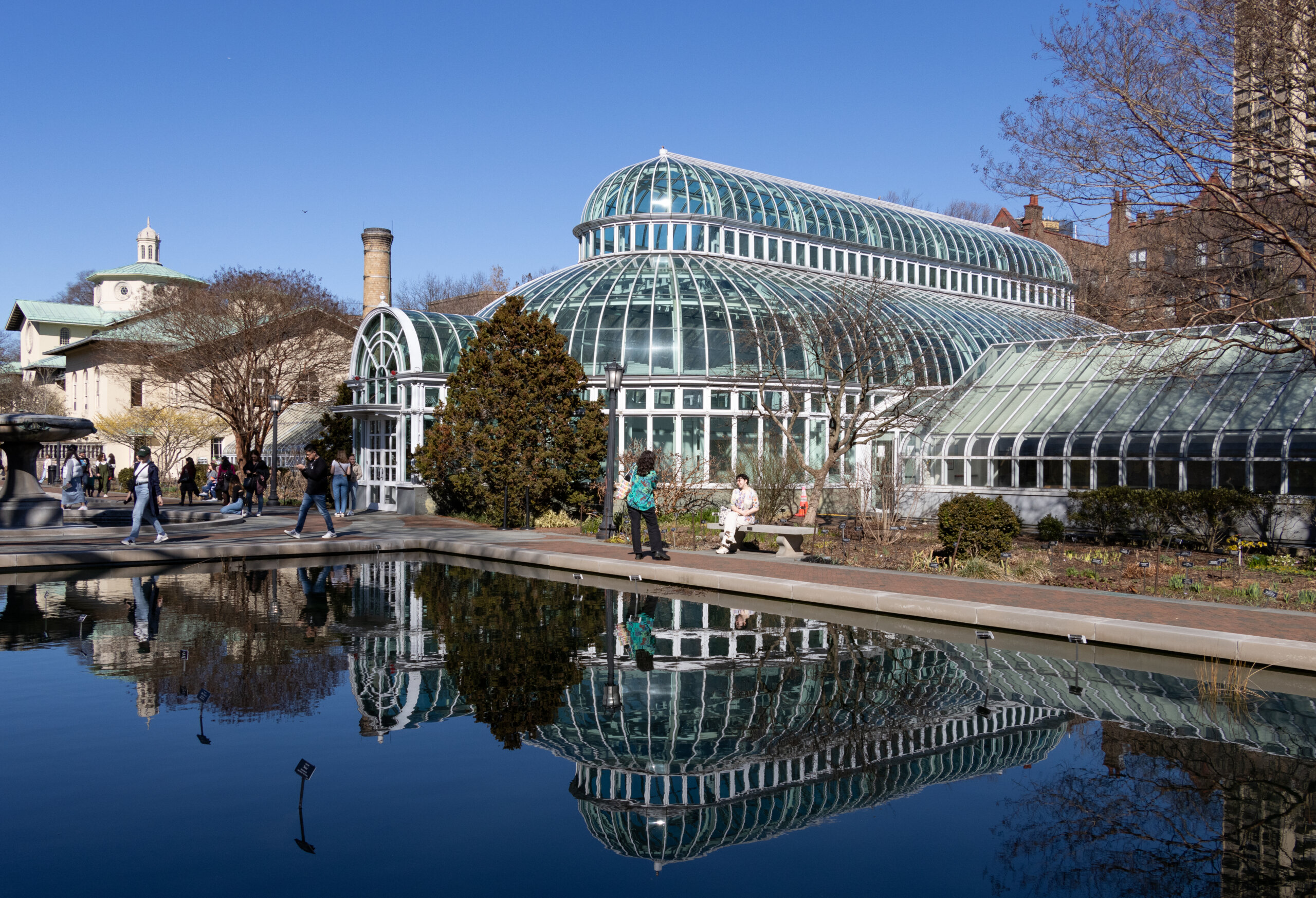 brooklyn - pool in fron tof the conservatory at brooklyn botanic garden