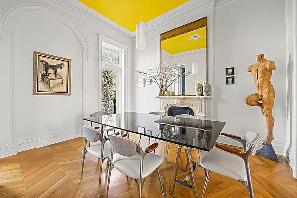 dining room with marble mantel