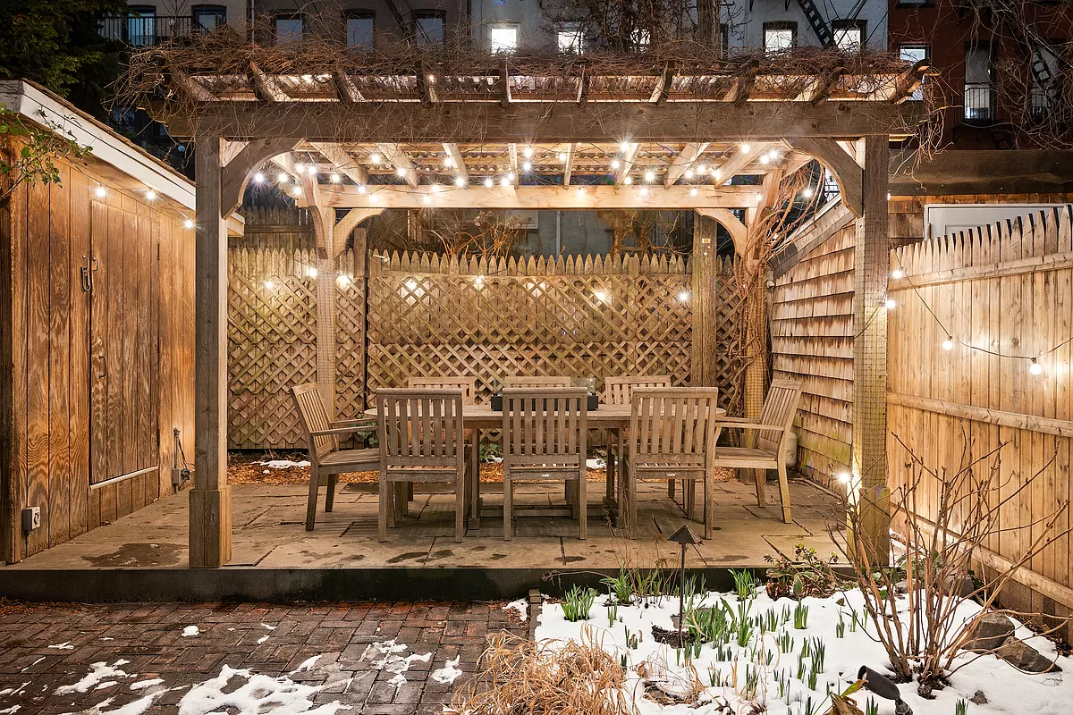 pergola at night with fairy lights