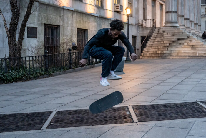 a skater near borough hall