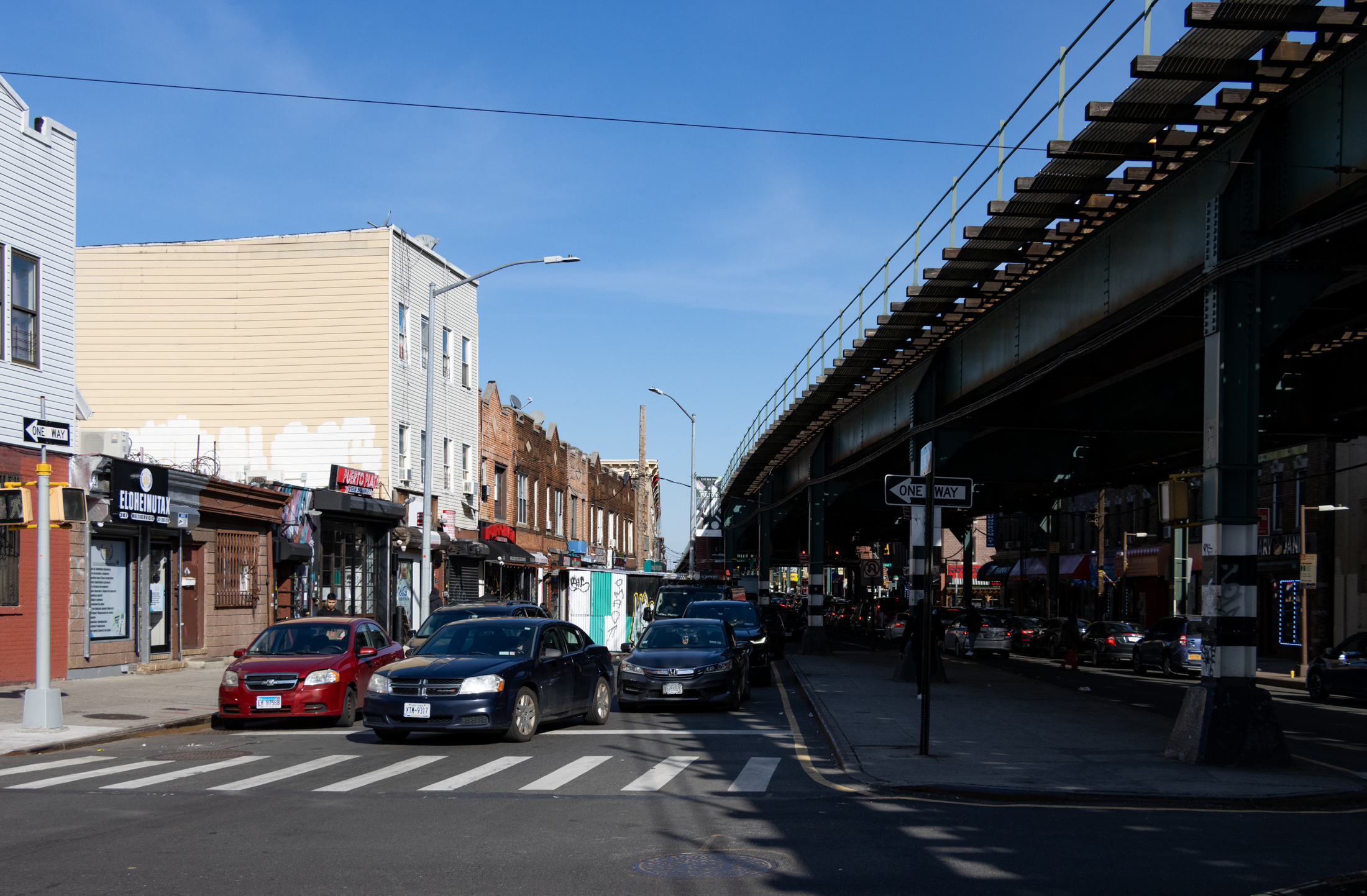 brooklyn - elevated tracks curving along Fulton Street and Arlington Avenue