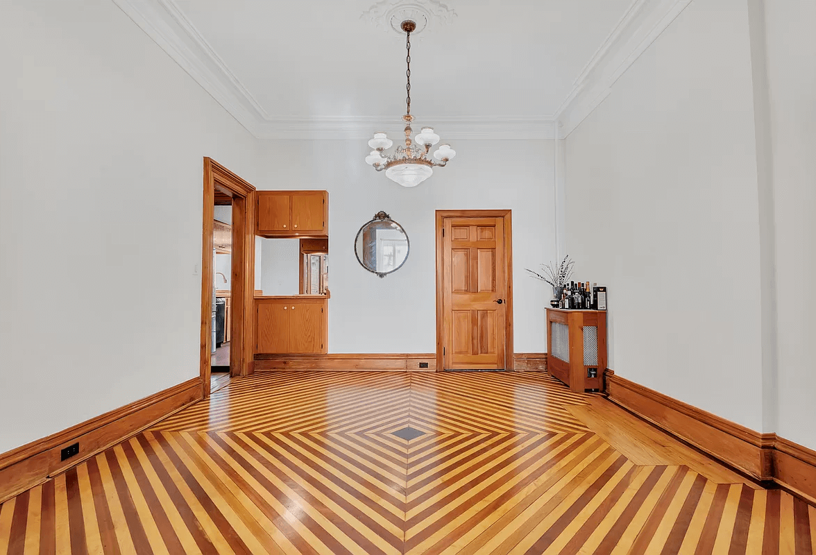 brooklyn open house - dining room with patterned wood floor