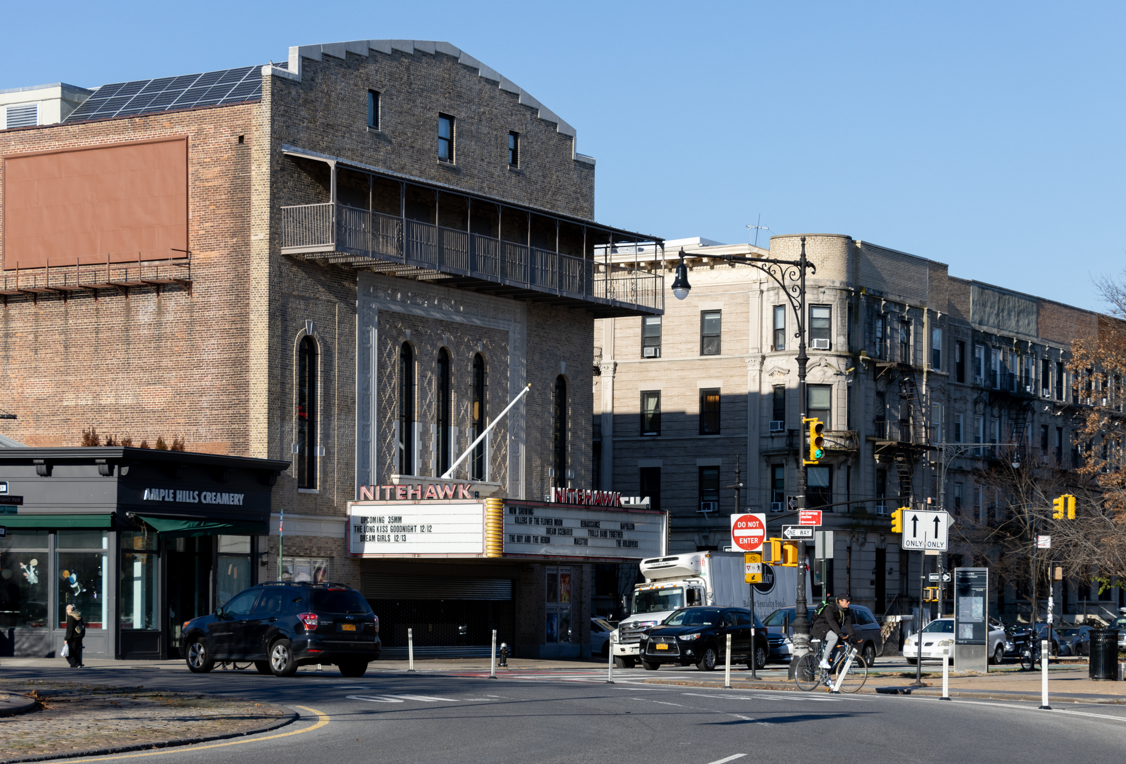 exterior of nitehawk cincema with marquee