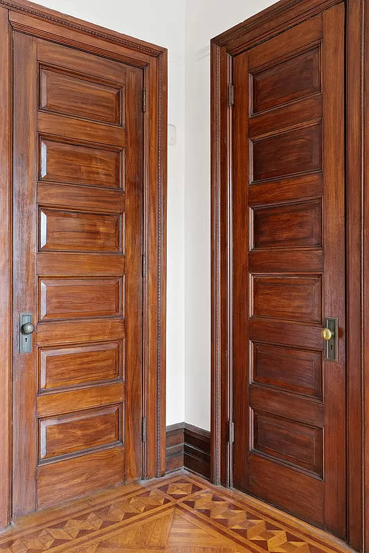 detail of original wood doors with hardware