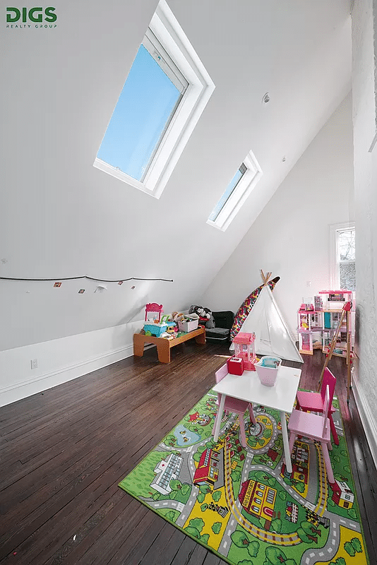 top floor space play room with skylights