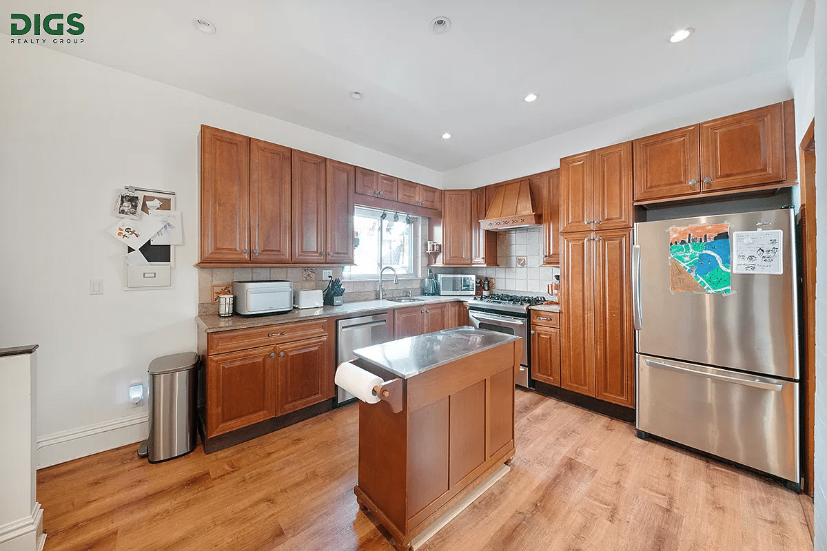 kitchen with wood cabinets and recessed lighting