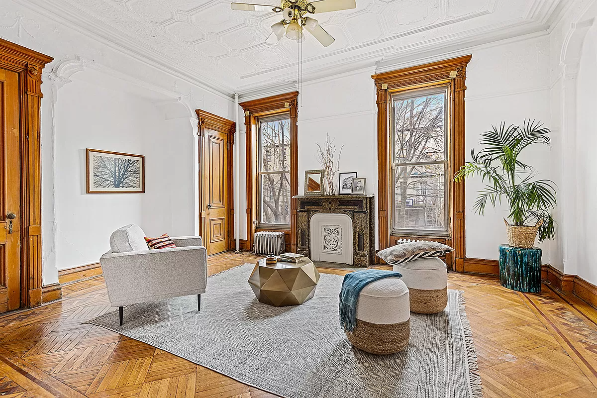 brooklyn open house - bed stuy parlor with mantel and moldings