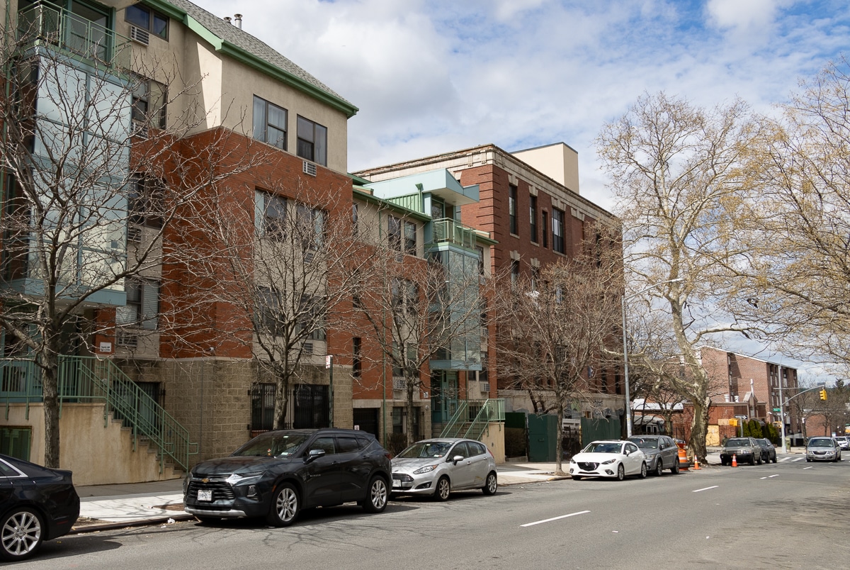 view along schenectady avenue showing the brick former school building