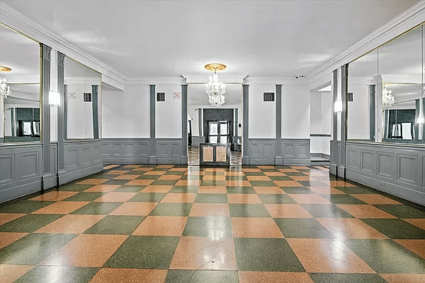 lobby with checkerboard floor