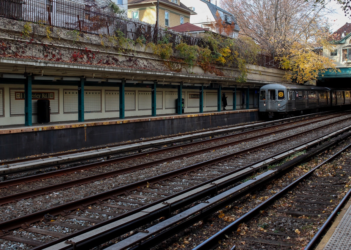 a Q train arrives at the beverley road station