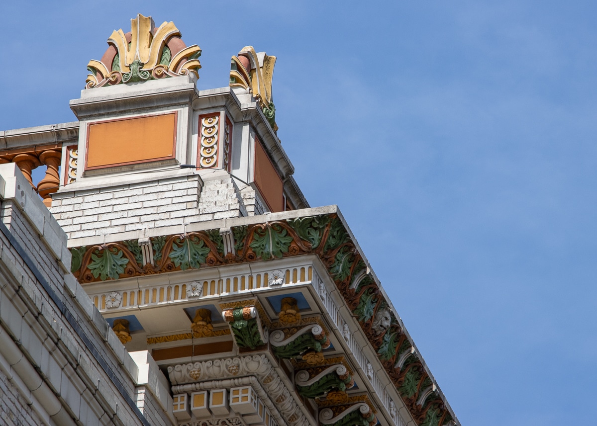 brooklyn - terra cotta oramentation in yellow, orange and green on BAM