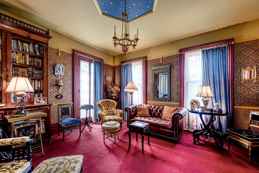 germantown - parlor with reproduction wallpaper, red carpet