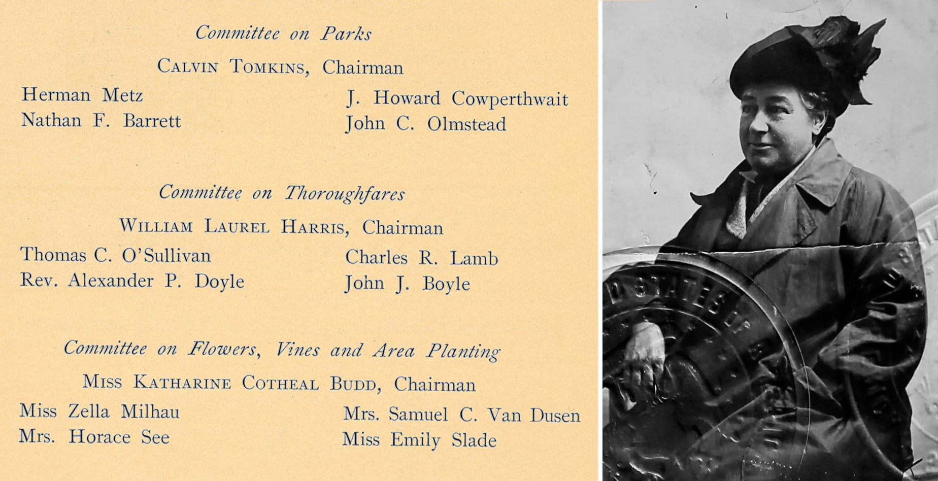 committee list and portrait of zelle in hat and coat