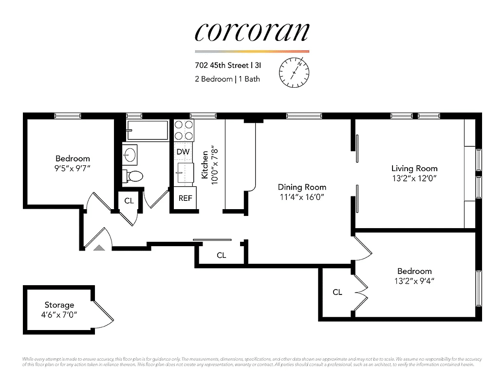 sunset park - floorplan showing one bedroom near the entrance and the other at the other end of the unit