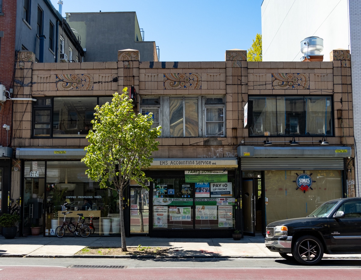 a taxpayer with art deco terra cotta ornamentation