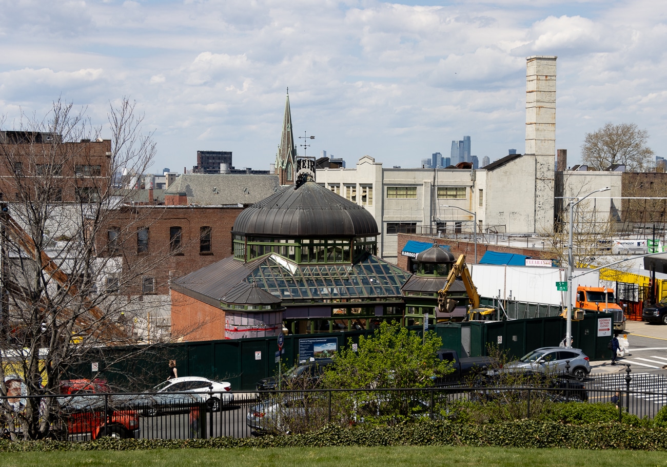 a view from green-wood cemetery showing work underway