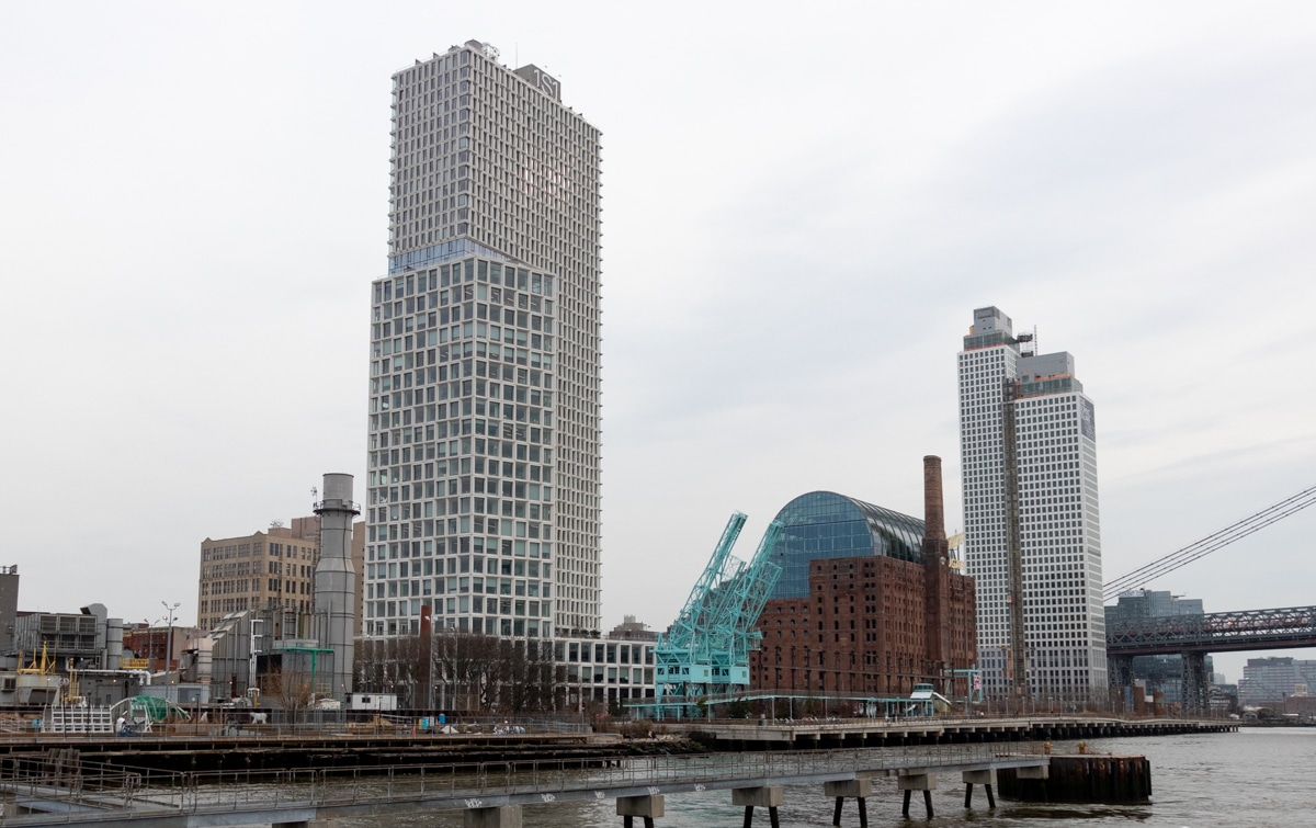 waterfront with tall towers