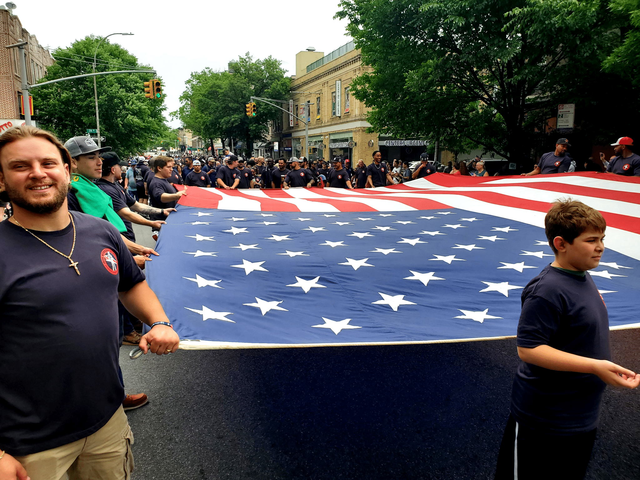 brooklyn - a giant flag at the parade