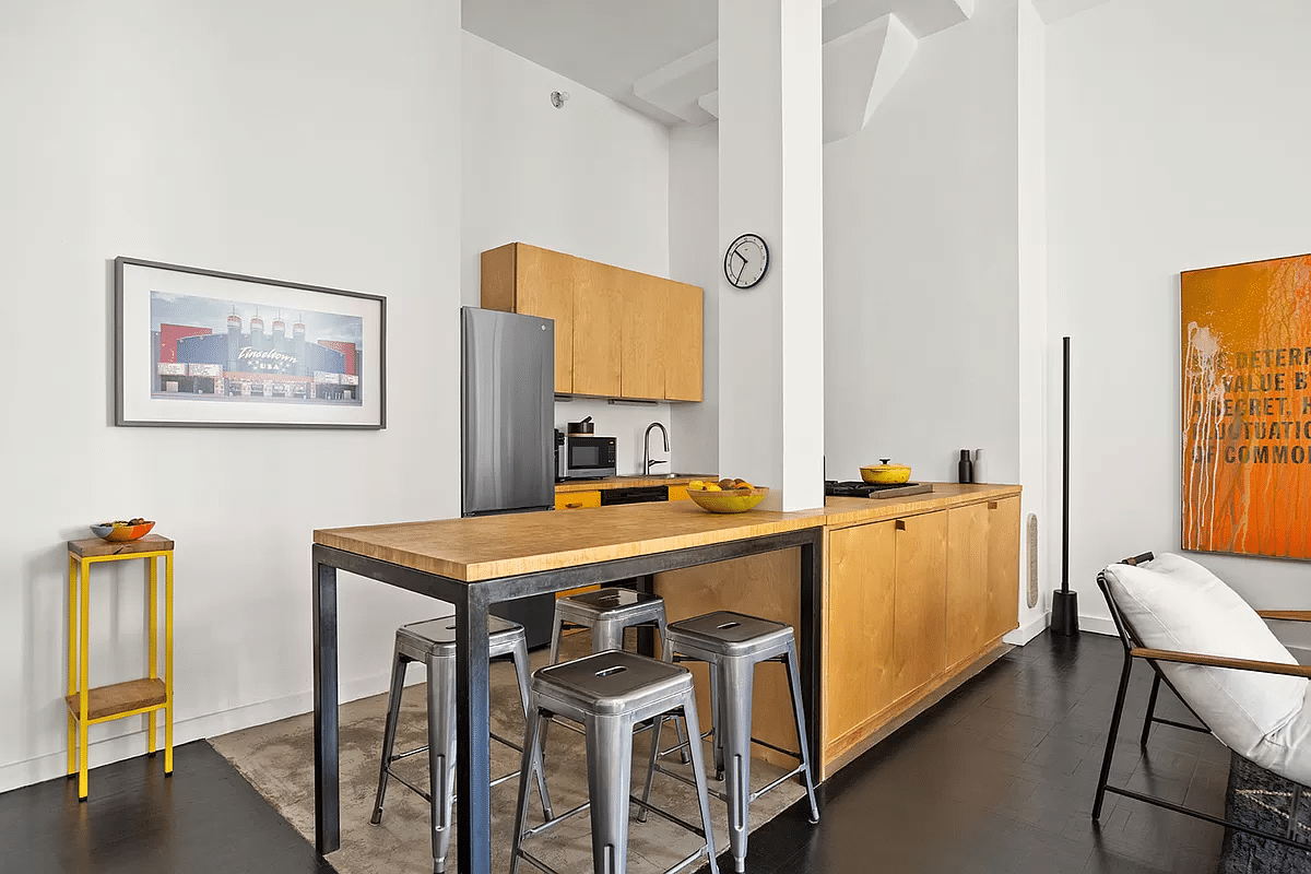 Boerum hill - kitchen with wood cabinets and open to the living room
