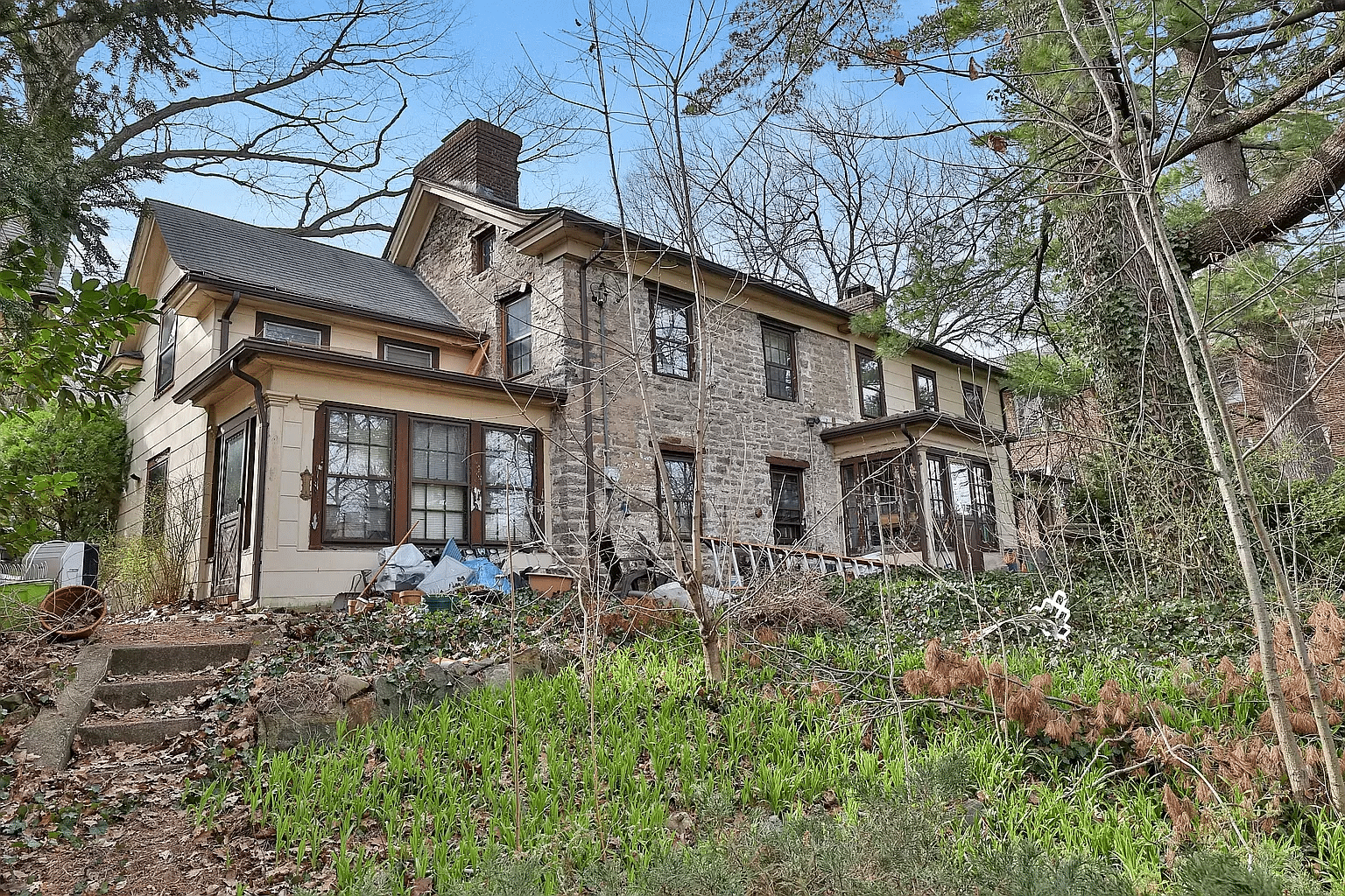 rear of the hadley house showing stone and frame sections