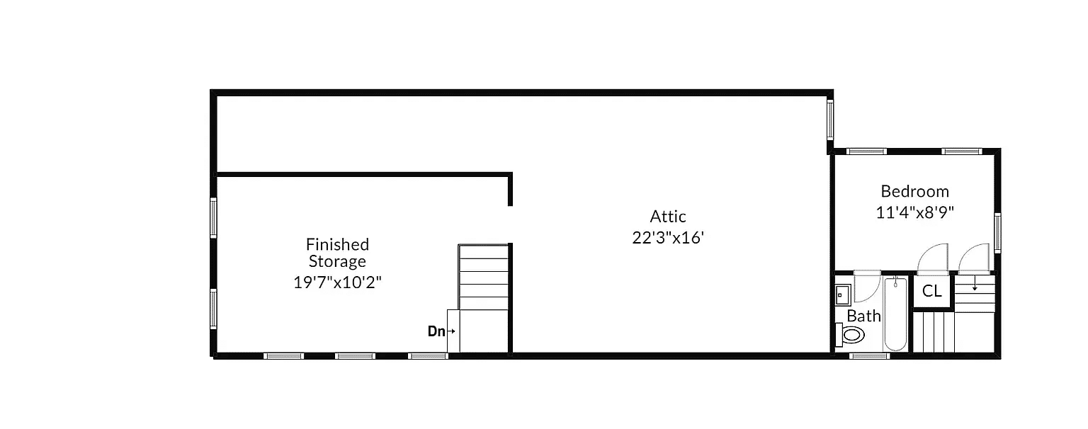 floor plan showing attic with storage, one bedroom and one bath