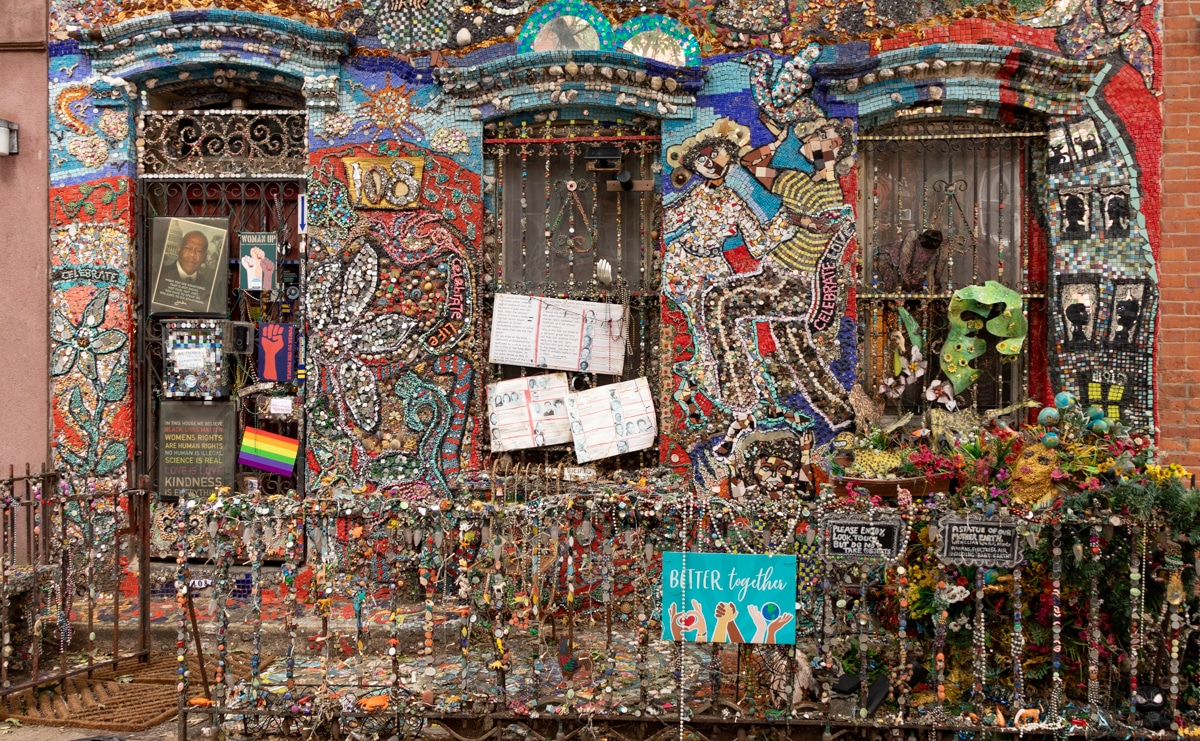 brooklyn - mosaics ornament the front of a house in boerum hill