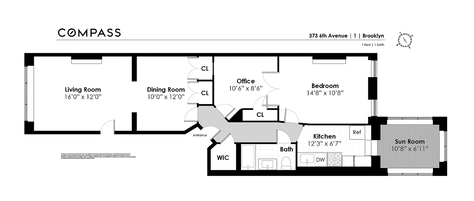 floorplan with living room at front and sun room at rear