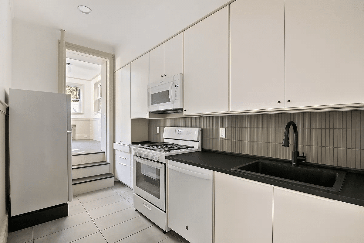 kitchen with white cabinets