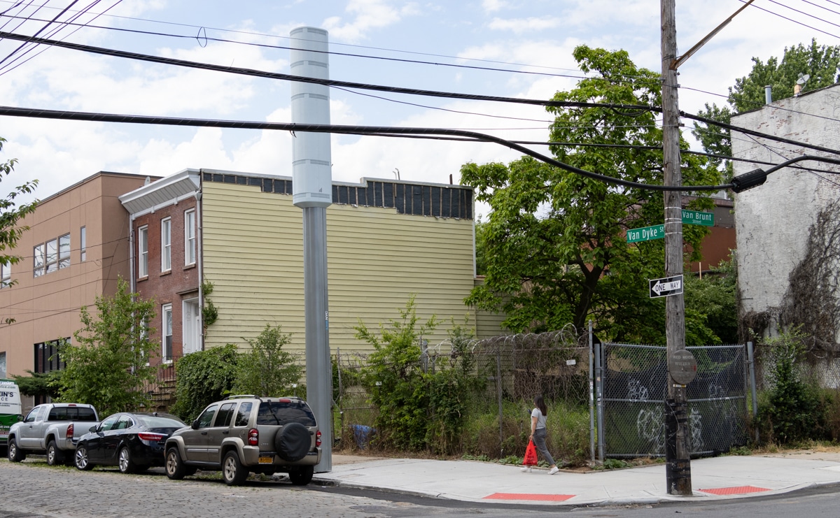 brooklyn - red hook corner with a transmitter tower