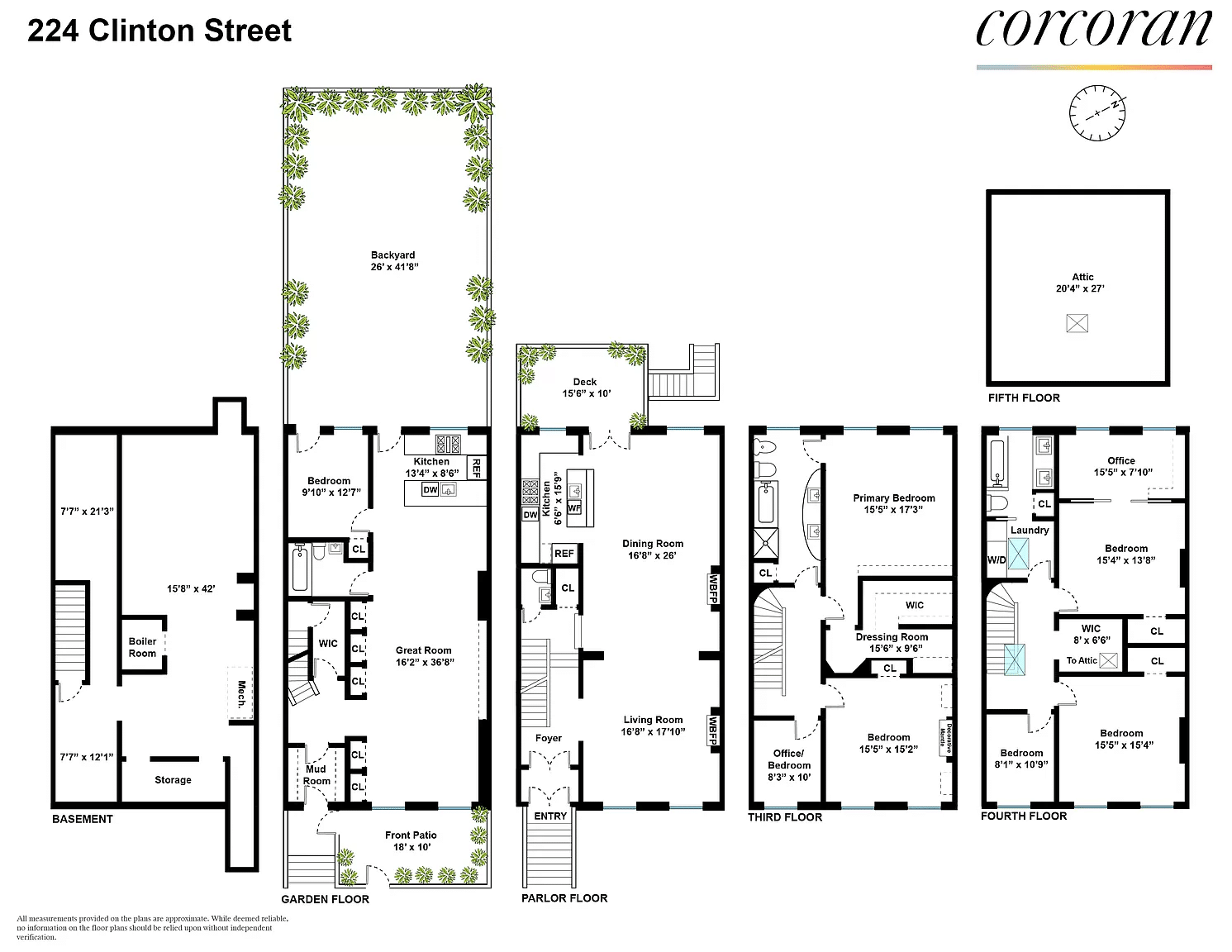 floor plan showing four floors of living space with kitchen on the parlor level