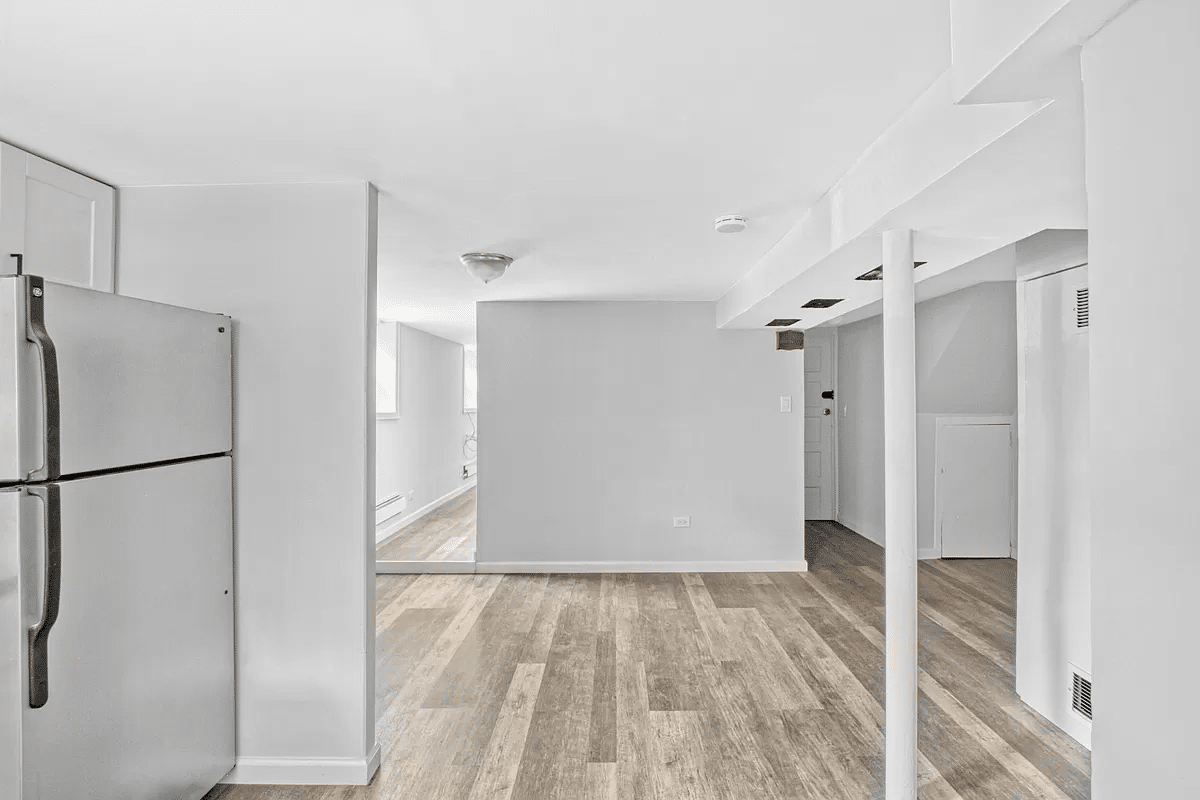 basement with vinyl flooring