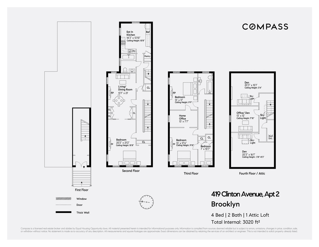 floorplan of upper triplex with two bedrooms