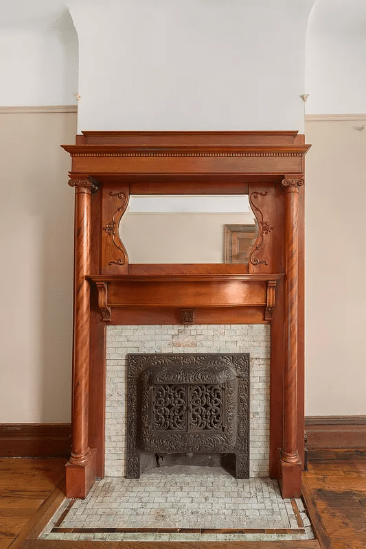 mantel with mirror, tile surround, original insert