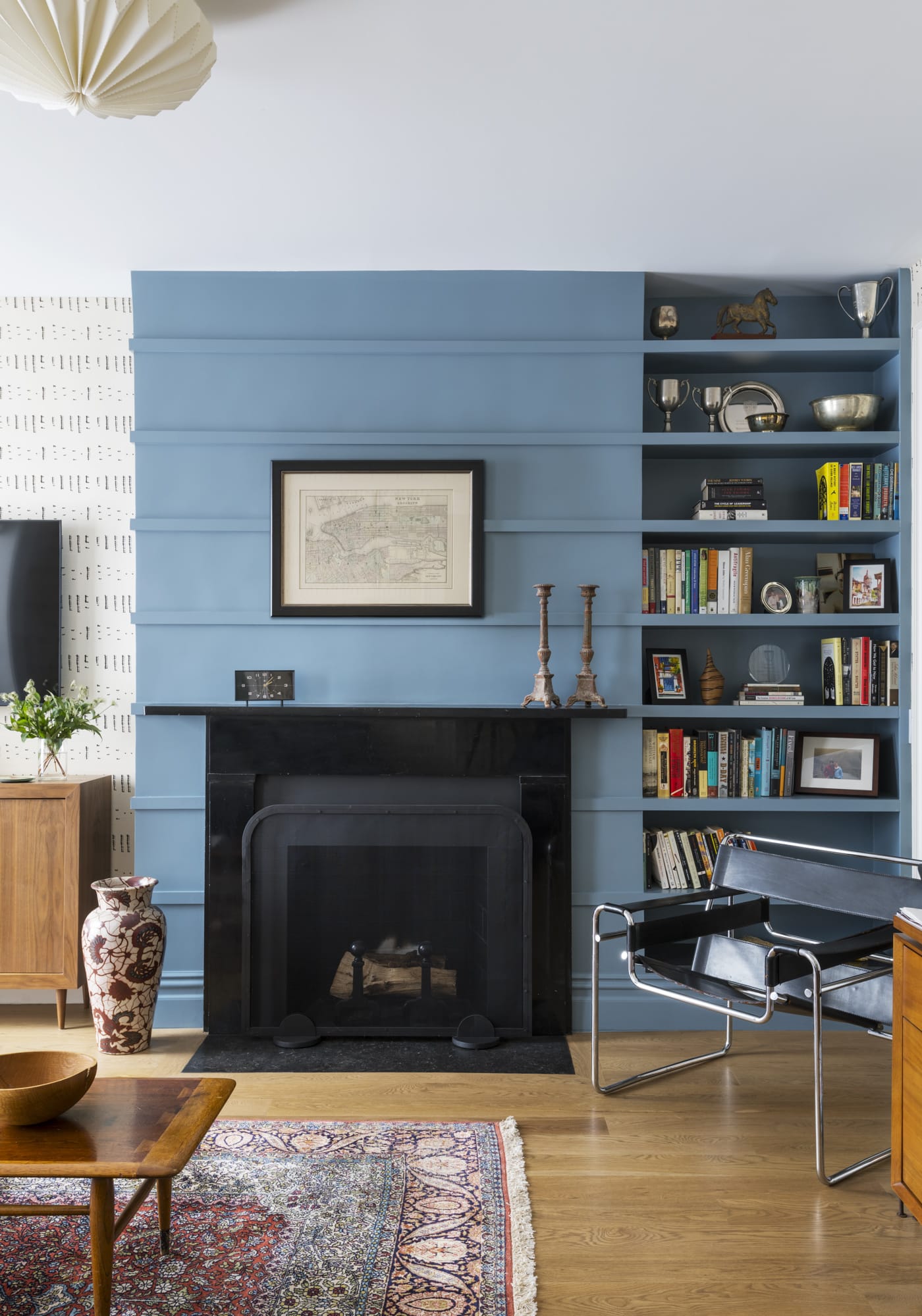 SITTING ROOM BLUE FIREPLACE WALL
