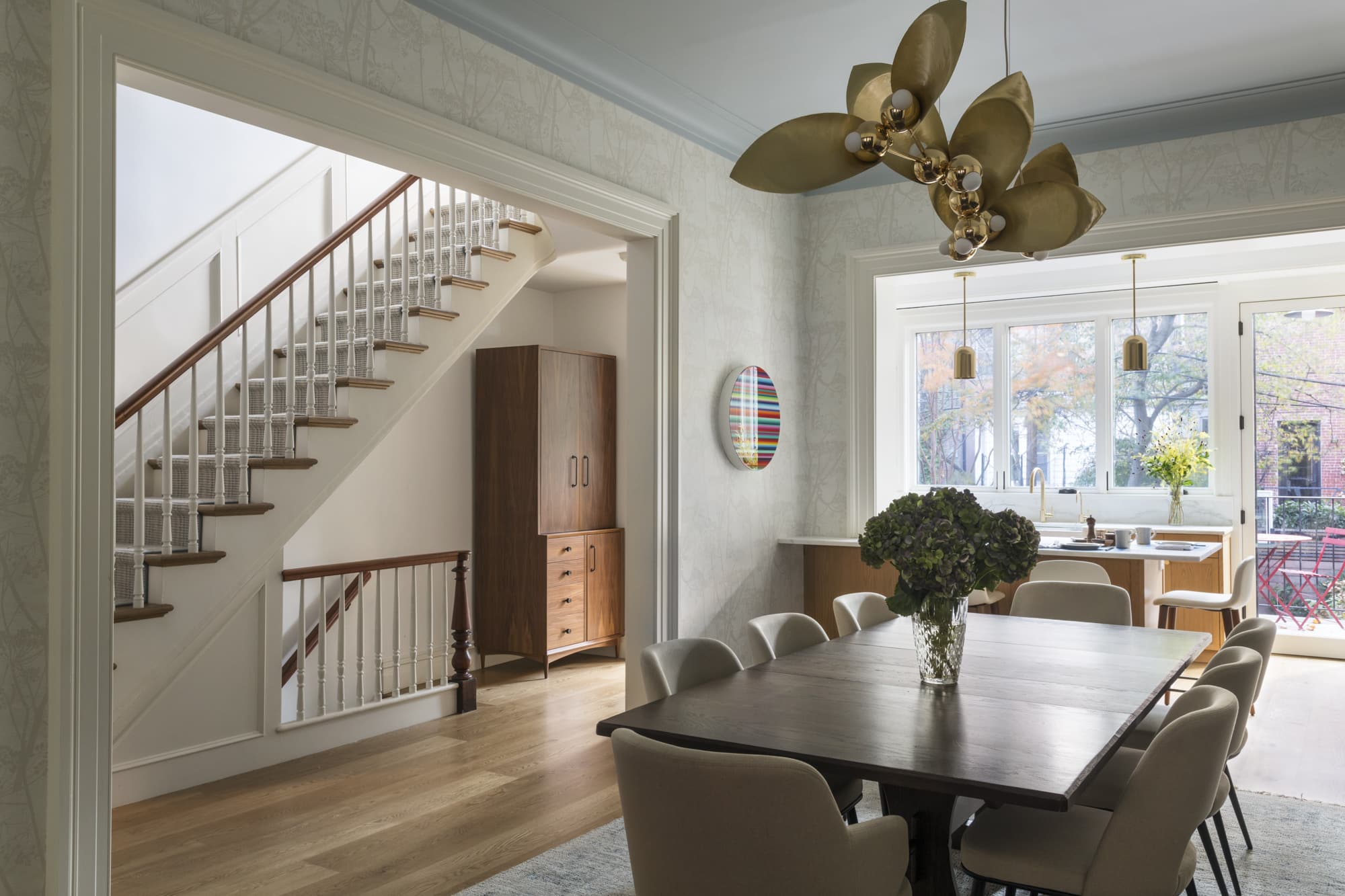 VIEW TOWARD REAR PARLOR WITH DINING ROOM AND STAIRCASE