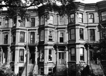 park slope brownstones - black and white photo of brownstones