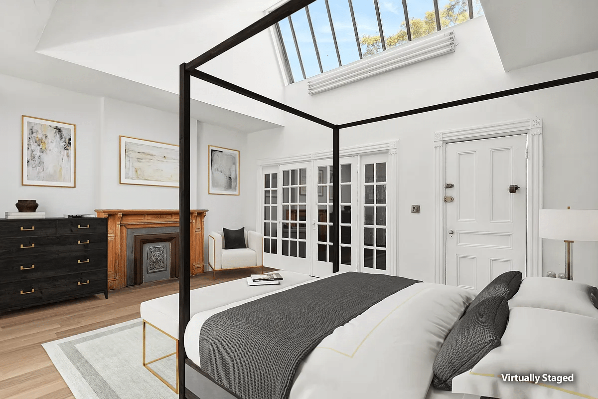 virtually staged bedroom with skylight