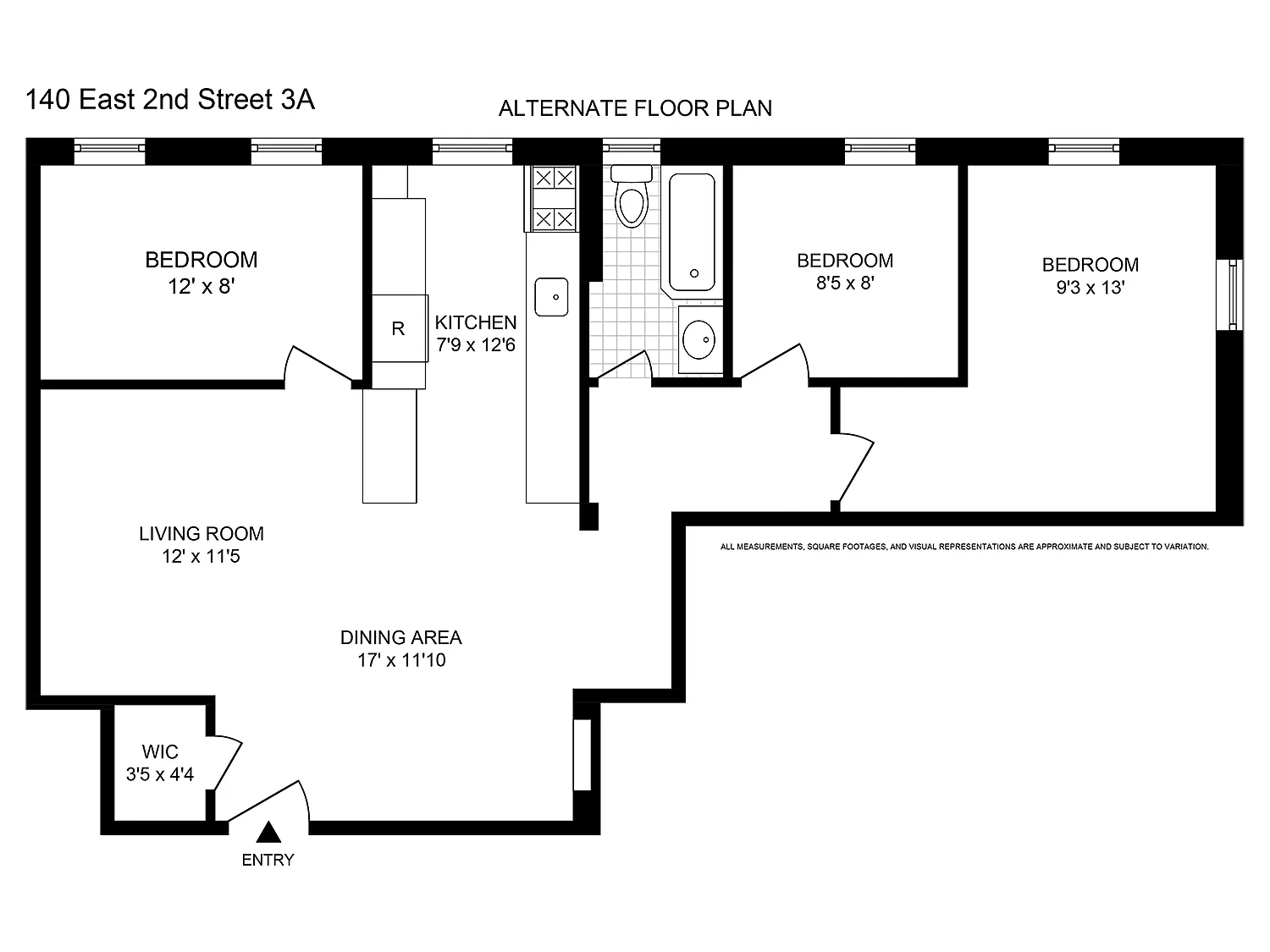 alternate floorplan showing the bedroom divided to create two bedrooms