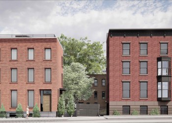 clinton hill - rendering showing brick facades of two new three story buildings