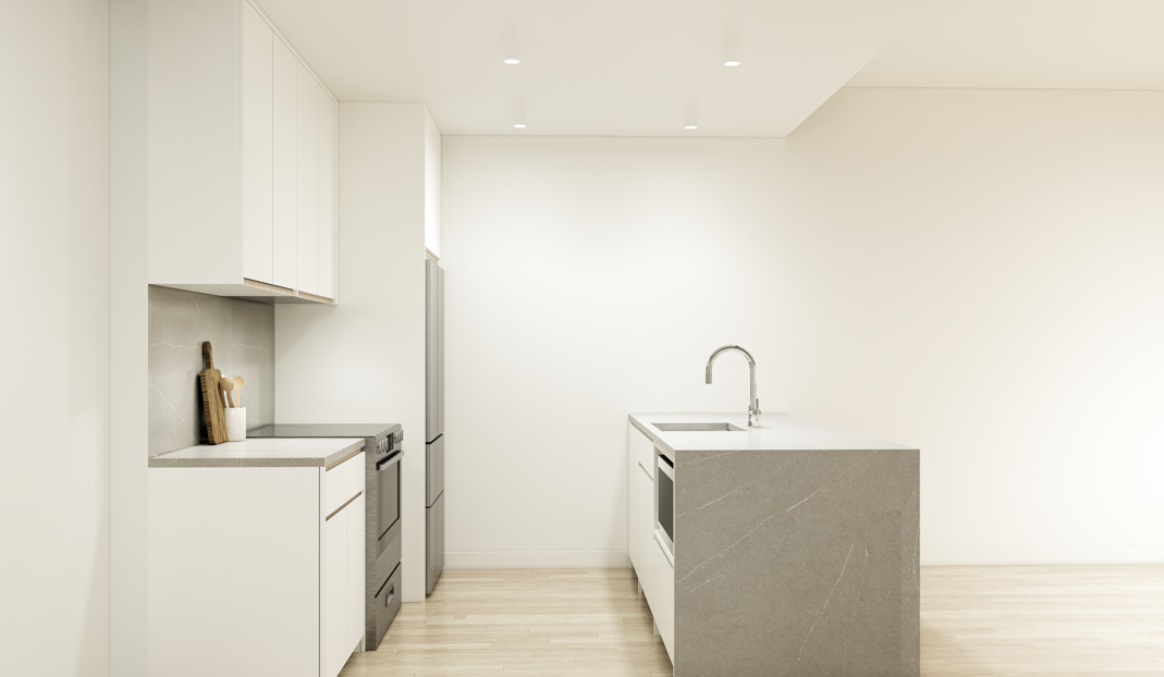 kitchen with white cabinets