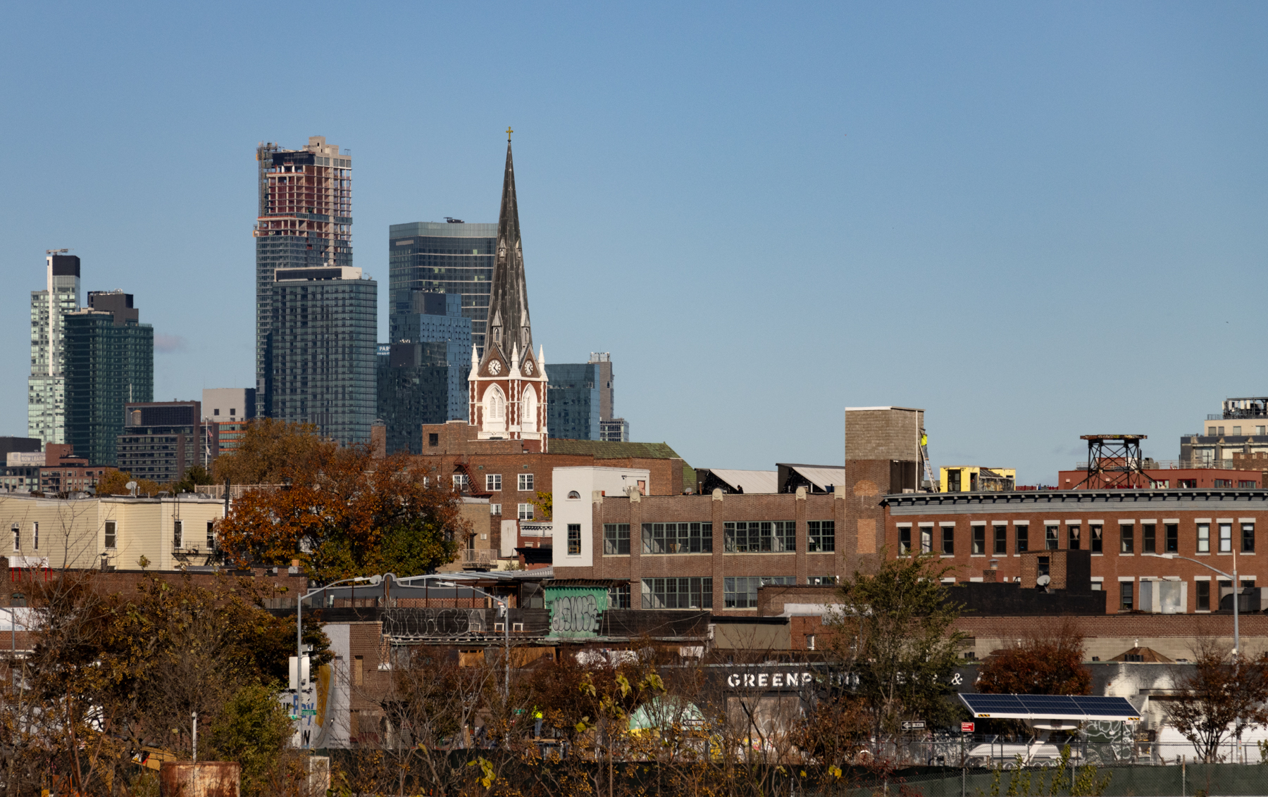 brooklyn - view of the greenpoint skyline, including steeple of St. anthony of Padua church