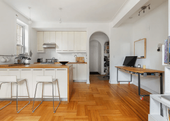 brooklyn - open plan living and kitchen with a butcher block topped peninsula