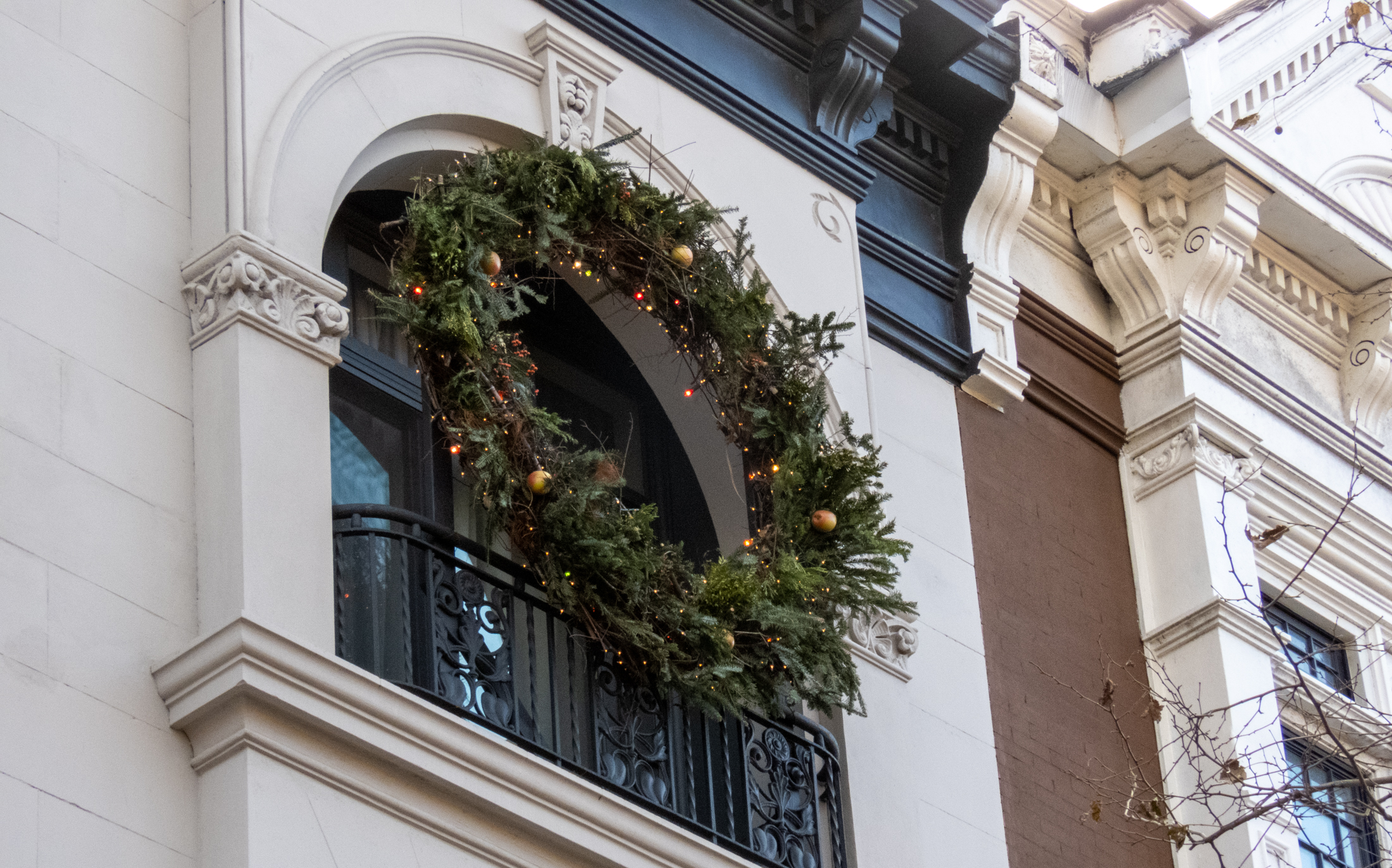 brooklyn - wreath hanging on a building in Bed Stuy